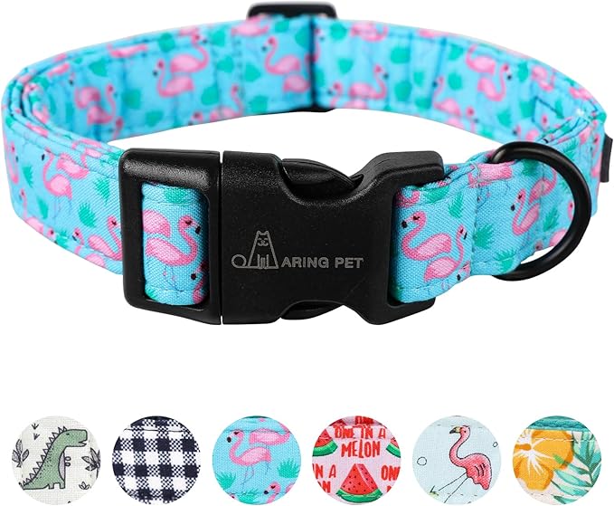 ARING PET Flamingo Dog Collar-Cute Cotton Small Dog Collars, Adjustable Lightweight Summer Pet Collars for Small Medium Large Boy and Girl Dogs, X-Small