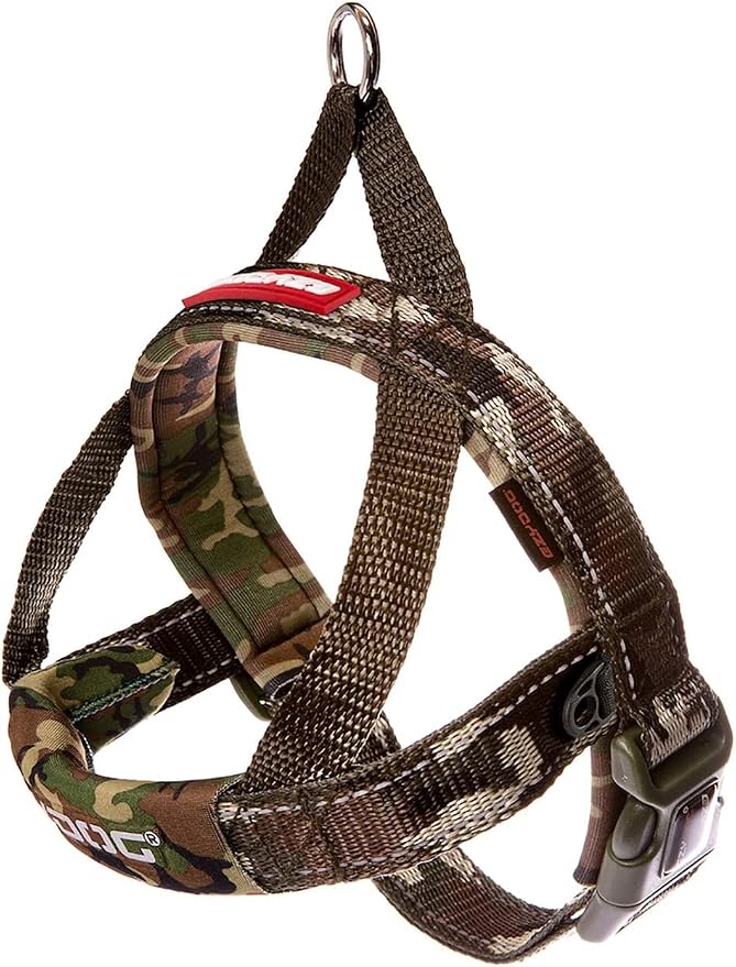 EzyDog Quick Fit Dog Harness, Soft Neoprene Padding - Medium, Green Camo | Fast One-Click Buckle, Adjustable Fit, Strong Reinforced Materials, Reflective Stitching, No Pull Dog Harness, Easy Walking