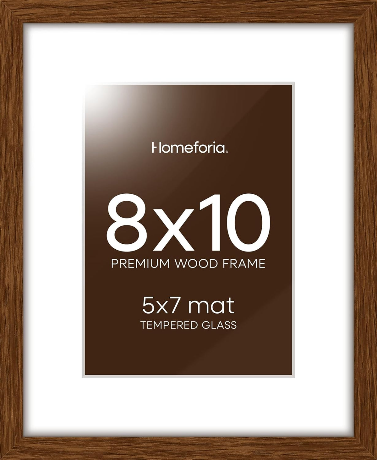 Homeforia 8x10 Picture Frame Brown, High End Dark Oak 8 x 10 Walnut Wooden Frames with Mat 5 by 7 Photo, 8x10 Wood Frame Matted to 5x7 Print, Wall or Tabletop Frame, Tempered Glass, Wall Kit, Set of 1