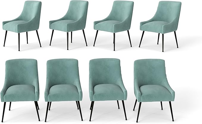 Velvet Dining Chairs Set of 8,Green Upholstered Living Room Chairs with Black Metal Legs, Modern Tufted Accent Chairs for Living Room, Study Room, Kitchen