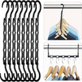 HOUSE DAY Closet Organizers and Storage, Magic Hangers Space Saving Clothes Hangers, Smart Space Saver Sturdy Plastic Hangers with 5 Holes for Heavy Clothes, College Dorm Room Essentials 8 Pack Black
