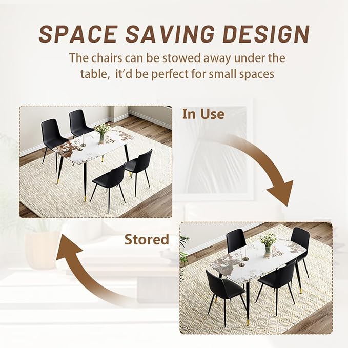 Small Dining Table Set for 4, 50'' Sintered Stone Dining Table with 4 Chairs, Easy to Assemble, Suitable for Small Spaces