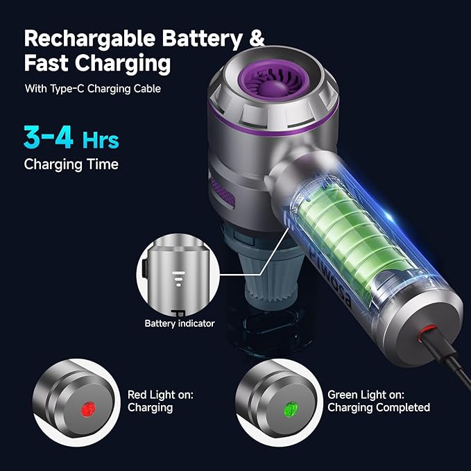 Handheld Vacuum Cordless, Car Vacuum Cleaner with Brushless Motor, Strong Suction Vacuum & Compressed Air Dusters with LED Light, Type C Port, Wireless Mini Portable Hand Vacuum Blower for Home, Pet