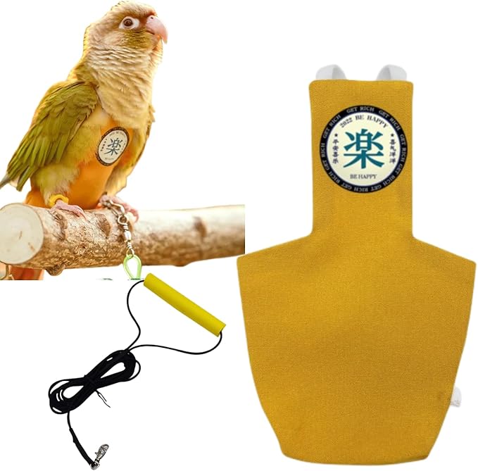MANON ROSA Bird Diapers Leash Set Washable Reusable Handmade Flight Suit Waterproof Inner Layer - Protective Parrot Nappy Clothes Parakeets Macaws Budgies Canaries (Yellow2,Cockatiel)