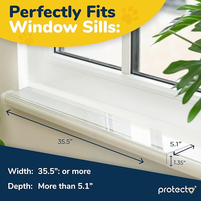 PROTECTO 2-Pack Window Sill Protector from Dogs 35.5 x 5.1 Clear Window Guards from Cats Scratching, Chewing & Clawing | Keep Your Sills Smooth & Paws Safe | Ultra Strong Window Sill Cover Protection