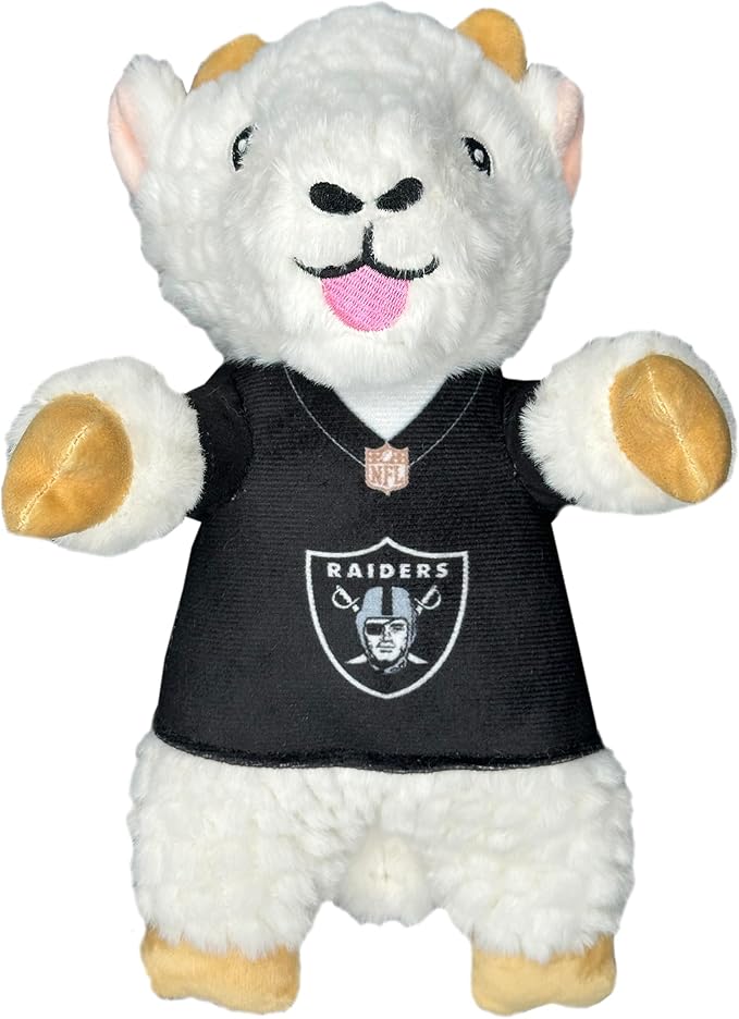 Pets First NFL Las Vegas Raiders Plush Goat Animal for Dogs and Cats with Squeaker, Wearing a Team Jersey! Fun & Sporty Goat Shaped Dog Chew Animal