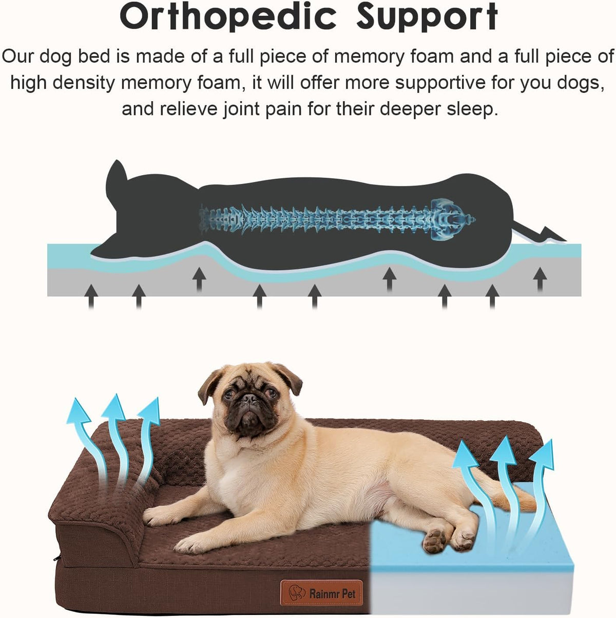 Orthopedic Dog Bed, 3 Inch Memory Foam Dog Beds for Small Dogs, Washable Removable Cover, Nonskid Bottom, Waterproof Pet Couch for Indoor, Outdoor or Car Use, 30x20 Inches S Brown Grey