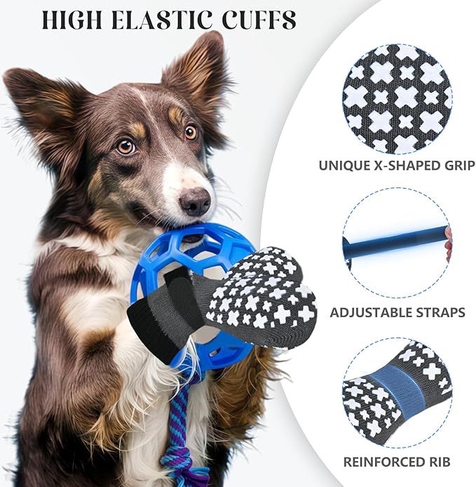 Non-Slip Dog Socks for Hardwood Floors Anti Slip Double-Sided Grippy Socks for Senior Dogs to Prevent Licking Paws, Scratching & Hot Pavement Premium Dog Paw Protector with Grippers Grey XS