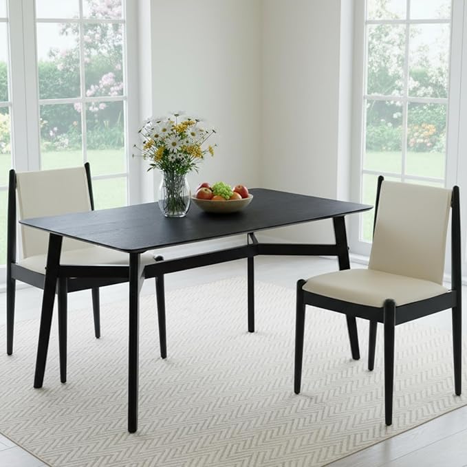 DUOMAY Modern Wooden Dining Table for 4-6 People, 59" Large Rectangular Dinner Table with Wood Legs for Home Dining Room Restaurant Farmhouse Kitchen, Black