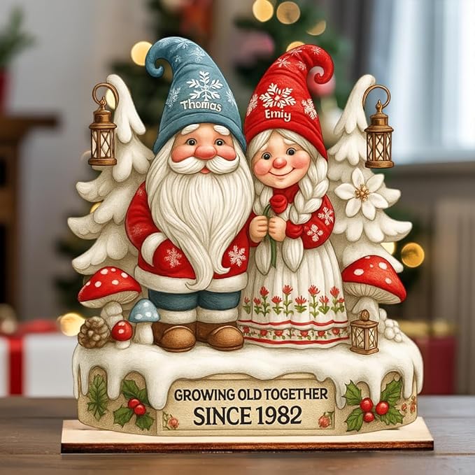 Personalized Growing Old Together Christmas Wooden Plaque, Custom Standing Couple Figurine Gift, Holiday Home Decoration for Parents or Grandparents, Heartfelt Christmas Keepsake
