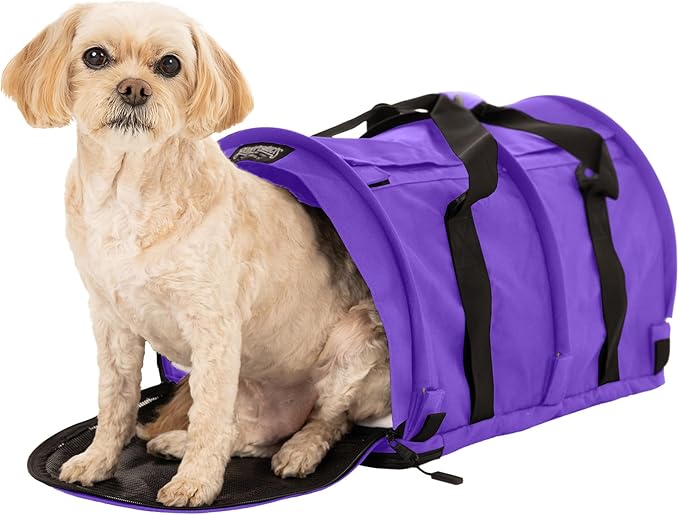 SturdiBag Pro 2.0 Pet Travel Carrier with Flexible Height for Cats and Dogs | Soft Sided Pet Carrier Bag with Safety Clips and Seatbelt Straps for Airplane or Car Travel | Large, Purple