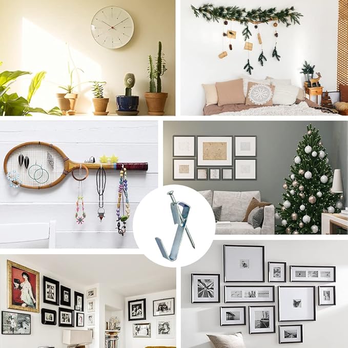 117Pcs Picture Hangers, 3 Size Picture Hooks Including 30/50/100lbs, Picture Hanging Kit, Professional Plaster Picture Hanging Kit for Wooden Wall or Drywall(50 Hangers+ 67 Nails)