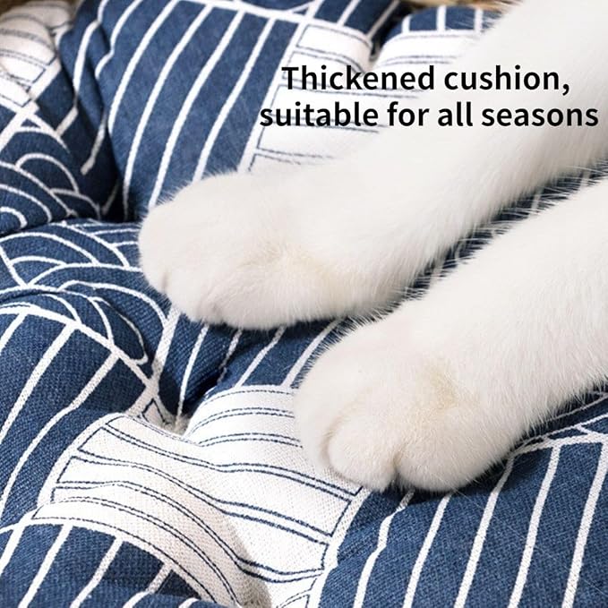 Cat Bed, Straw Woven Cat Baskets Bed, Round Wicker Cat Basket Nest, Non-Slip Cozy Kitten Bed for Cats Small Dog (with Cushion,Large)