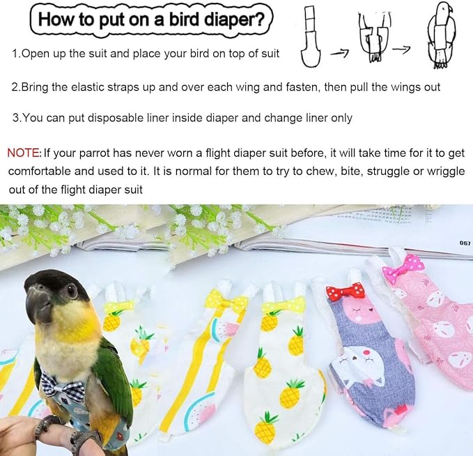 Diaper Flight Suite Liners for Birds Protective Nappy with Waterproof Inner Layer Cute Urine Wet Suit for Parrot Macaw African Budgies Conure Monk Parakeet (M,Grey)
