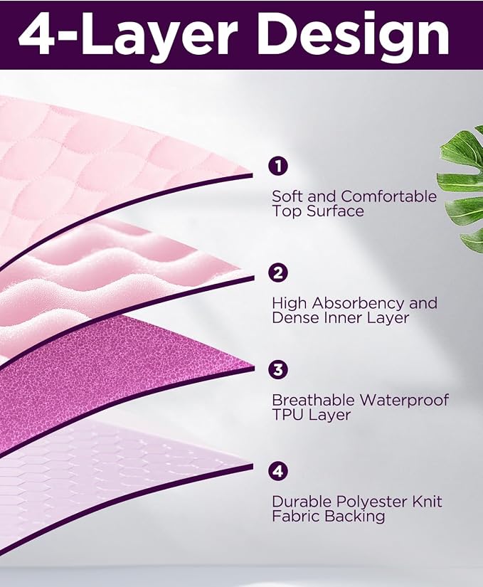 Washable Bed Pads 36" x 52" - 4 Pack, Pink, Waterproof Bed Pads for Incontinence, Bed Wetting Pads for Bed, Sofa, Floor, Resuable Underpads for Adults, Seniors, Pet