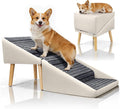Dog Stairs for Small Medium Large Dogs, Cats, Puppies, Seniors & Injured Pets, 17" H 4-Step Foldable 2-in-1 Solid Wood Pet Steps & Split Ottoman, Non-Slip Dog Ramp for Couch Sofa Low Bed, Holds 250LBS
