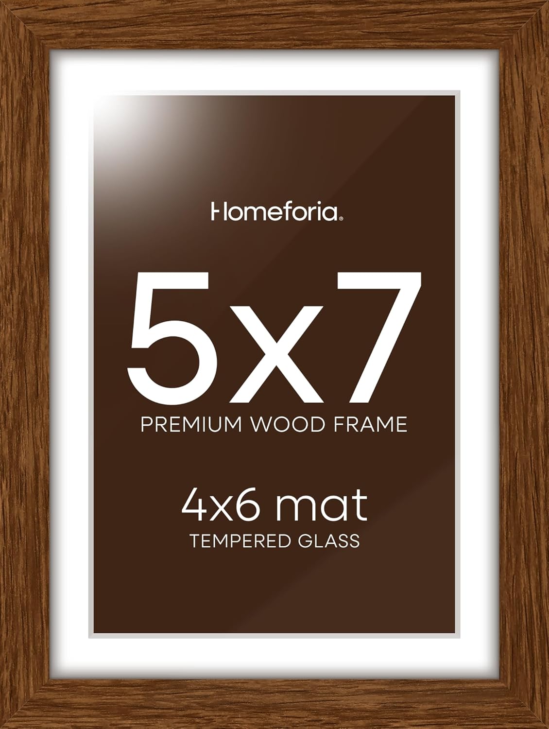 Homeforia 5x7 Brown Picture Frame, High End Dark Oak 5x7 Wooden Frames with Mat 4x6 Photo, 5 x 7 Walnut Wood Frame Matted to 4 x 6 Print, 7x5 Wall or Tabletop Frame, Tempered Glass, Wall Kit, Set of 1