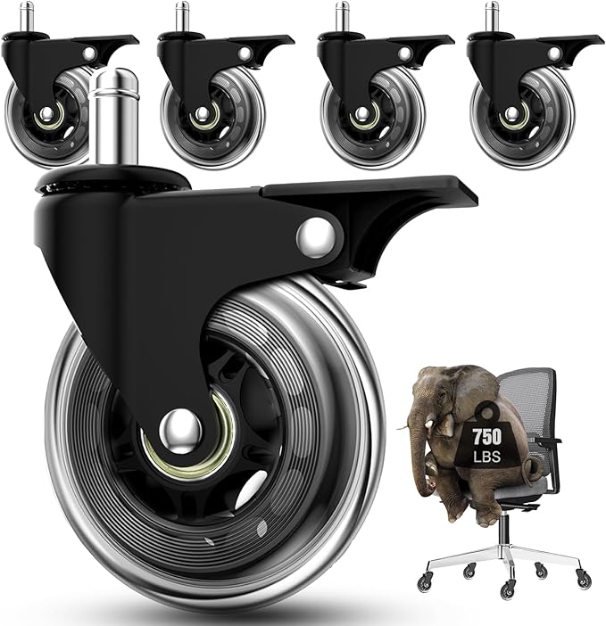 Office Chair Casters with Brake, 3 Inch Universal Casters,Suitable for Carpet and Hardwood Floors, Universal Fits Most Chairs