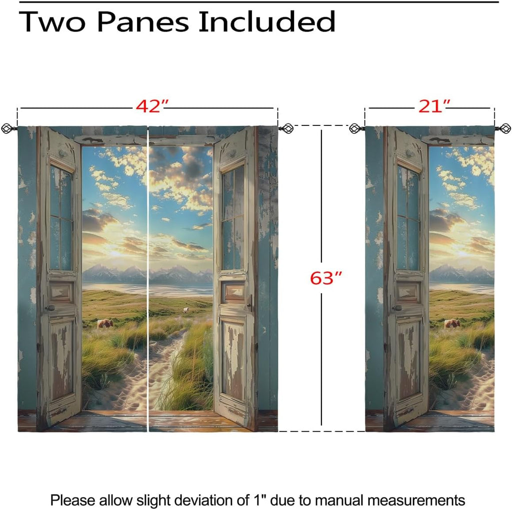 Landscape Blackout Curtains for Girls Boys Home Decor, Cow Sunset Grassland Mountain Natural Scenery Grommet Thermal Insulated Drapes Darkening Window Curtain for Bedroom Living Room, 42 x 63 Inch