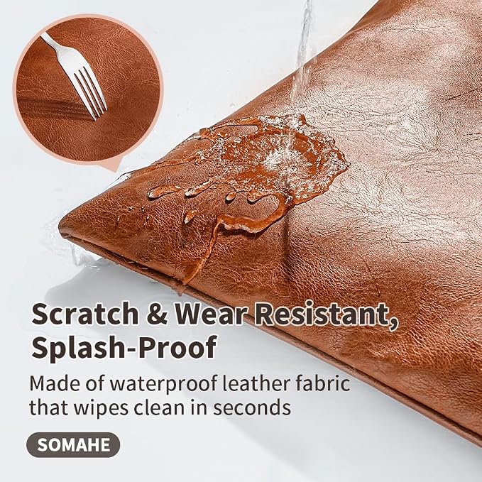 SOMAHE Waterproof Leather Dog Bed, Bolster Couch, 24x19x9 Brown | Wipe-Clean Waterproof Leather + Removable Cushion: raised bolsters create a cozy bed for small-medium dogs.