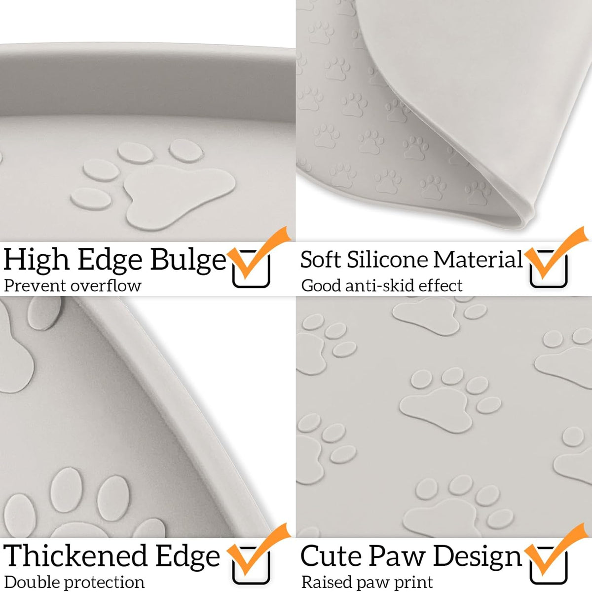 KPWACD Dog Food Mat Anti-Slip Bowl Mats for Food and Water, High-Lips Waterproof Pet Placemat Prevent Messy Spills to Floor, Silicone Puppy Feeding Trays for Large Medium Small Dogs Cats
