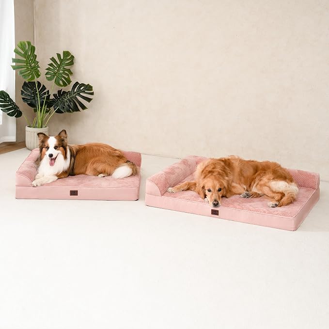 EHEYCIGA Extra Large Dog Bed Othorpedic, Memory Foam XL Dog Bed with Washable Removable Cover, Waterproof Pet Sofa Couch XLarge Size Dogs with Nonskid Bottom, 44x32x6.5, Pink | Washable Removable Cover, Waterproof Flat Pet Sofa Couch with Nonskid Botto...
