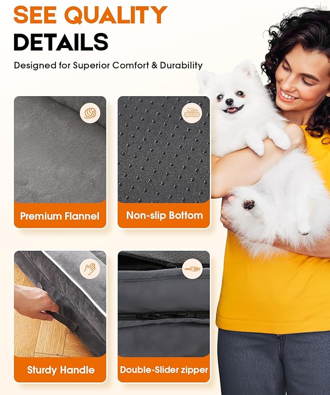 Upvilla Orthopedic Dog Bed XXL, Four-Sided Dog Sofa, Washable Cover, Gray | Removable Waterproof Dog Bed Cover, Egg-Crate Orthopedic Foam, Built-In Carry Handle, Indoor Large Pet Beds, Cat Beds