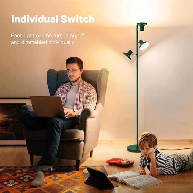 36W LED Tree Floor Lamp, Modern Dimmable Standing Lamp with Remote & Touch Control, 4 Color Temperatures, 3 Rotatable LED Light Floor Lamps for Living Room, Bedroom, Office