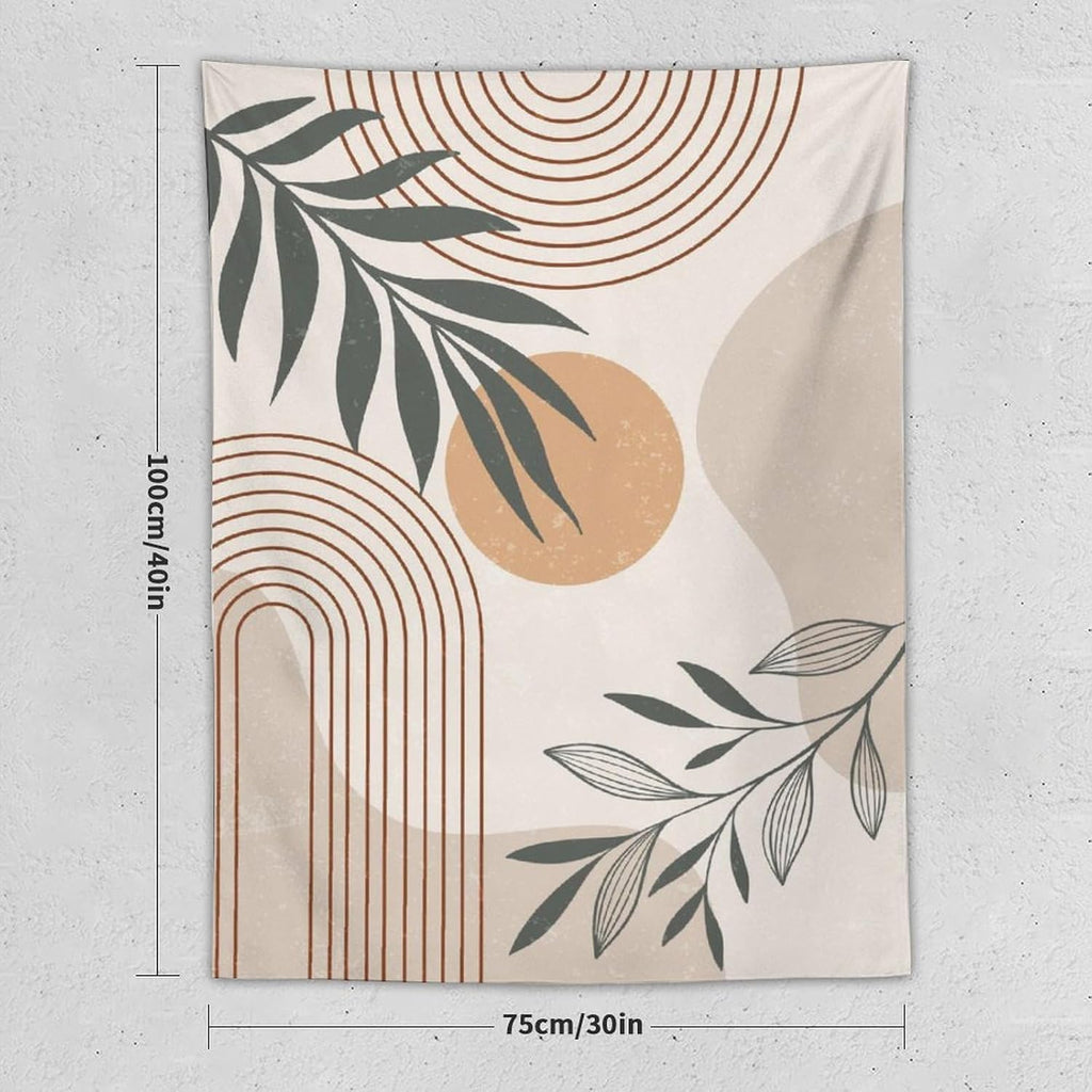 Abstract Boho Tapestry, Mid Century Tropical Tree Leaves Modern Geometric Arch Bohemian Botanical Tapestry, Home Aesthetic Wall Hanging Art Decor for Living Room Bedroom Dormitory 60x60 Inch