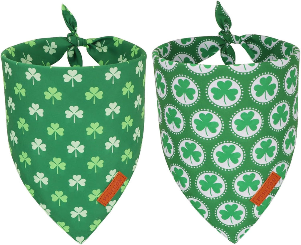 PTDECOR St.Patrick's Day Dog Bandana,Green Shamrock Reversible Holiday Dog Scarf, Multi Size, Triangle Irish Bandanas for Large and Extra Large Pets (X-Large)