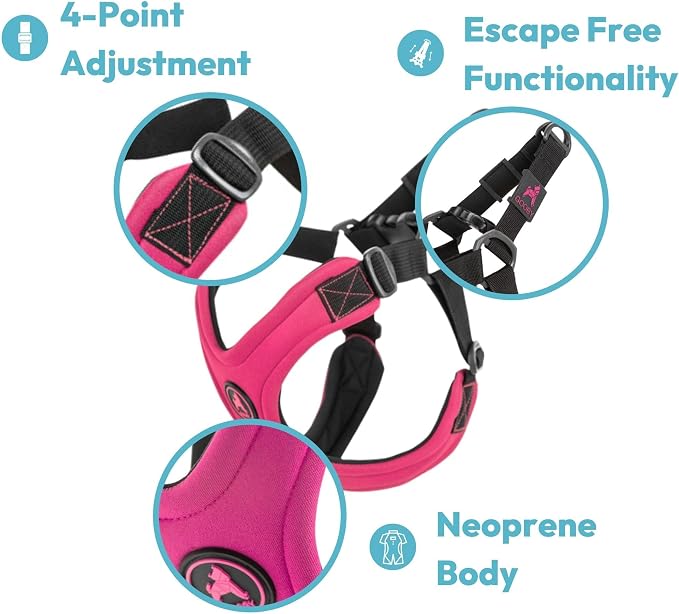 Gooby Escape Free Sport Dog Harness, Choke-Free, Red, Medium | Patented escape-free frame; Reduces choking; 4-point adjustment; Soft neoprene padding; Durable webbed straps