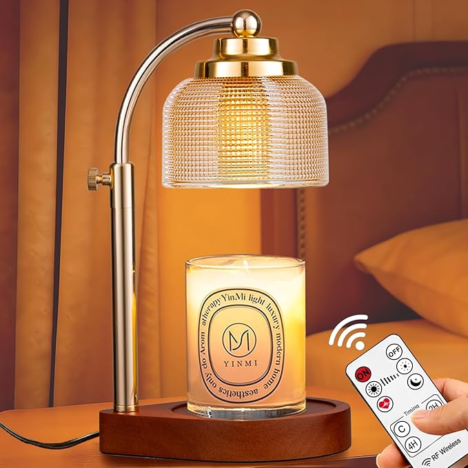 Candle Warmer Lamp Remote Control, Timer and Dimmer, Birthday Gifts for Women Mom Sister, House Warming Gifts Vintage Home Decor, Adjustable Height Wax Melt Warmer for Jar Candles with 2 Bulbs