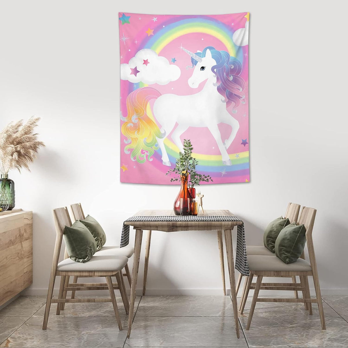 yowecso Unicorn Tapestry Rainbow Wall Hanging for Bedroom, Pink Unicorn Tapestries Aesthetic Wall Decor for Home, Dorm, Living Room - 60"x90"