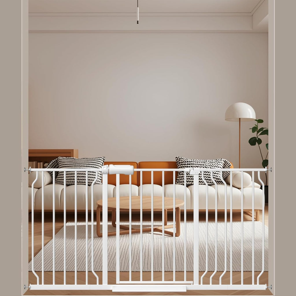 ALLAIBB Extra Wide Pressure Mounted Baby Gate Walk Through Child Kids Safety Toddler Tension White Long Large Pet Dog Gates with Extension for doorways Kitchen (52.76-62.2"/134-158cm, White)