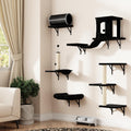 NUNU LAB 7-in-1 Wall Mounted Cat Climber Set, Cat Furniture with House, Tunnel, Bridge, Steps, Scratcher, Hammock, Shelves for Indoor, Black