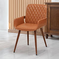 LUNLING Mid Century Modern Faux Leather Dining Room Chairs,Upholstered Seat Metal Legs Chairs Orange Faux Leather Kitchen Chair Reception Room Chair,1PCS