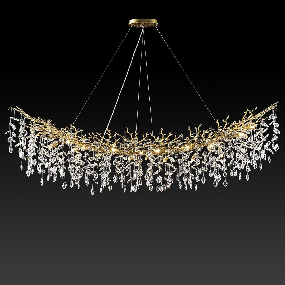Modern Crystal Gold Chandelier,72" Large Rectangular Chandeliers for Dining Room, Tree Branch Crystal Lving Room Chandelier,Dining Room Over Table Chandeliers,Fixture Height-Adjustable