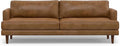 SIMPLIHOME Livingston 90-inch Wide Sofa in Caramel Brown Top Grain Genuine Leather, Handcrafted Mid-Century Modern Couch for Living Room, Large 3-Seater with Feather-Wrapped Cushions