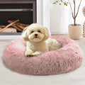 JOLLYVOGUE Calming Dog Beds Large Sized Dog, 36in Donut Washable Large Pet Bed, Anti-Slip & Anti-Anxiety Fluffy Faux Fur Round Dogs Bed, Fits up to 80 lbs Pets (Dark Pink)