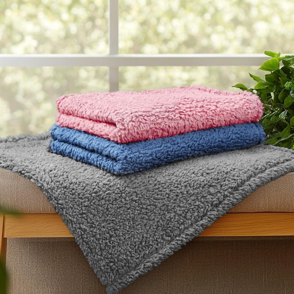 Luciphia 1 Pack 3 Calming Dog Blanket Fluffy Premium Fleece Pet Blankets Soft Sherpa Throw for Dogs Puppy Cat Haze Blue Small (23" x16")