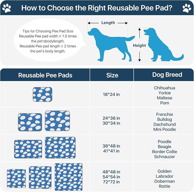 LOOBANI Reusable Pee Pads for Dogs Extra Large, 36"x72", 2 Pack, Blue | Non-Slip Washable Dog Mat, Super Absorbent Washable Puppy Pads, Leak-Proof Pee Rug For Hallway Runner, Floor, Bed