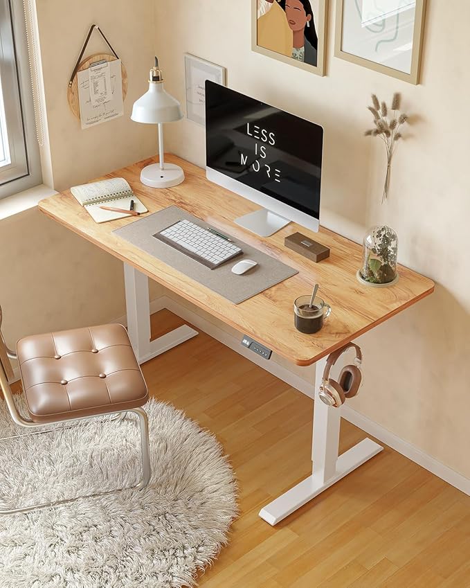 CubiCubi Height Adjustable Electric Standing Desk, 55 x 28 Inches Sit Stand up Desk, Large Memory Computer Home Office Desk with Two-Piece Desktop (Light Rustic)