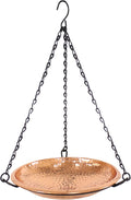 Sunnydaze Hand-Hammered Hanging Bird Bath/Feeder - Detachable Bowl with Hanging Chain - Copper Bird Bath Bowl - 17.5" H