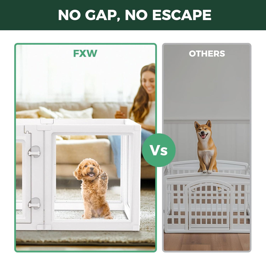 FXW AuraSpace Acrylic Indoor Unleashed Dog Playpen for Puppies and Small Dogs, 24 Inch, 12 Panels, White