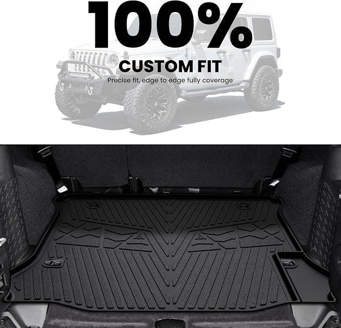 LASFIT Trunk Mat for Jeep Wrangler 2011-2018 JK Unlimited 4-Door Without Subwoofer (NOT for JL or 2-Door) All Weather TPE Custom Fit Cargo Mat Trunk Liner Cargo Liner, Black
