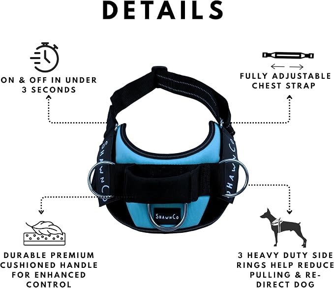 ShawnCo Essential Pro Dog Harness, No-Pull Pet Vest with 3 Leash Clips and Removable, Reflective Side Patches, Adjustable and Padded Harness for Small, Medium and Large Dogs (Mustang Red, M)