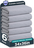 Washable Bed Pads 34" x 36" - 6 Pack, Grey, Waterproof Bed Pads for Incontinence, Bed Wetting Pads for Bed, Sofa, Floor, Resuable Underpads for Adults, Seniors, Pet