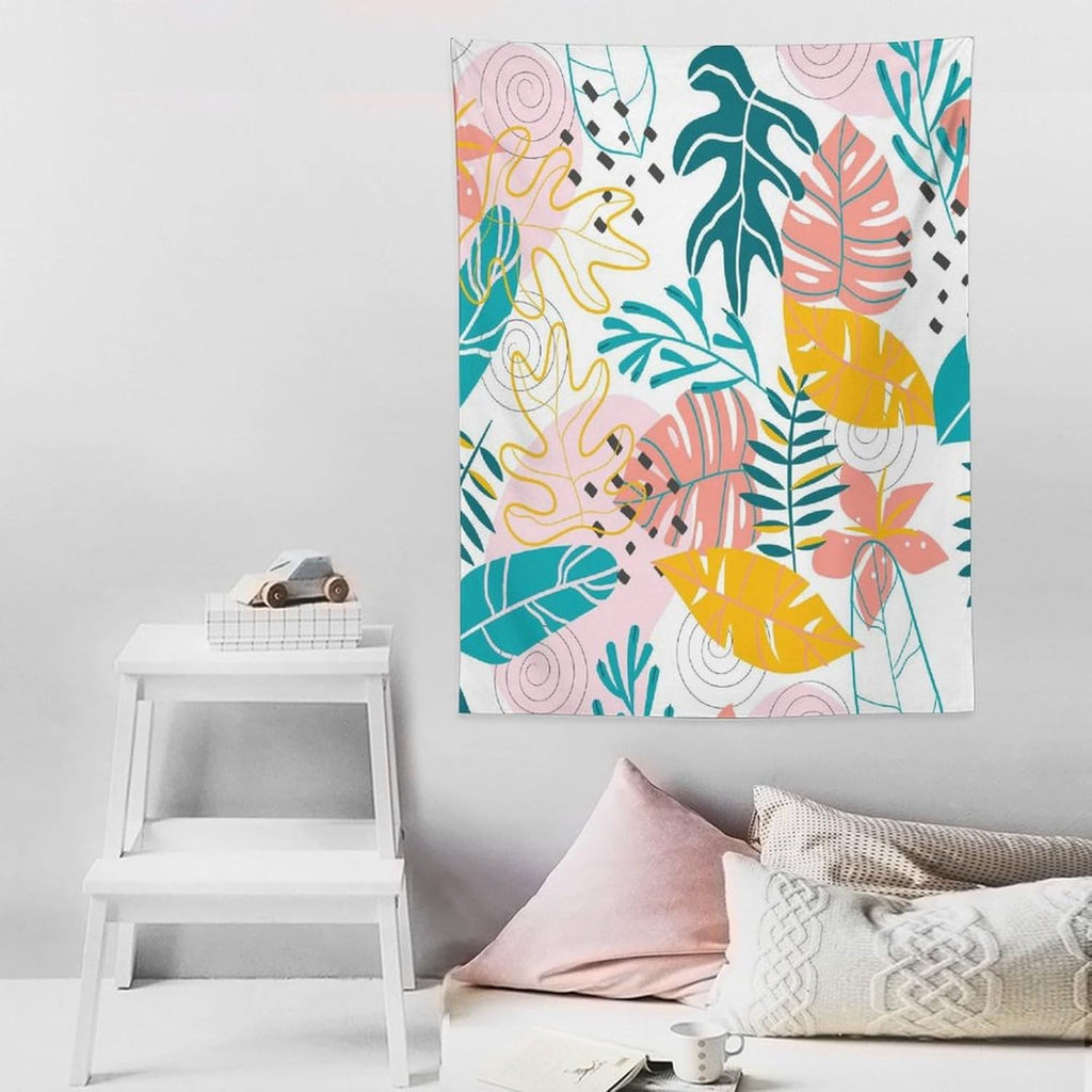 ICMOLYYENLO Tropical Green Leaves Tapestry, Exotic Leaves Beautiful Bedroom Wall Hanging, Floral Poster Blanket for Bedroom Living Room Dormitory Apartment 40x60 Inch