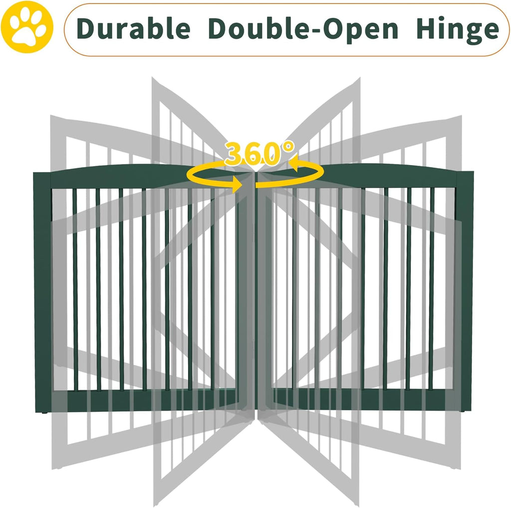 Freestanding Pet Gate for Dogs, Foldable Wooden Dog Gate for House, Extra Wide Indoor Pet Barrier for Stair, Doorway, Hall, Support Feet Included, 120 Inch Wide, 6 Panels 24",Green