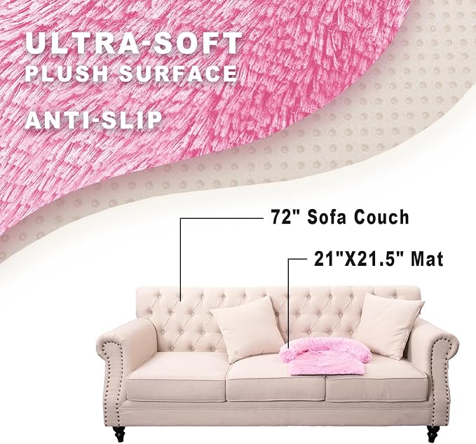 Tinaco Luxurious Calming Dogs/Cats Bed Mats, Dog Pad Washable Removable Couch Cover, Plush Long Fur Mat for Pets, Waterproof Lining, Perfect for Small, Medium and Large Dogs and Cats (Pink, 21"x21")